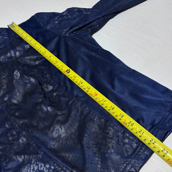 Chico's Navy Shiny Snakeskin Soft Suede Open Front L/S Jacket Size 1- Medium M - Picture 7 of 13